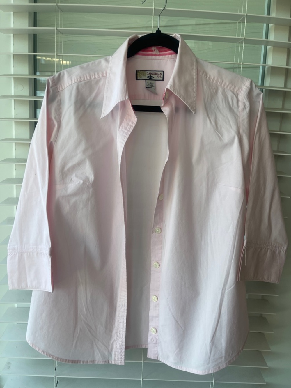 Caribbean Joe Pale Pink Three-Quarter Sleeve Button-Down Shirt